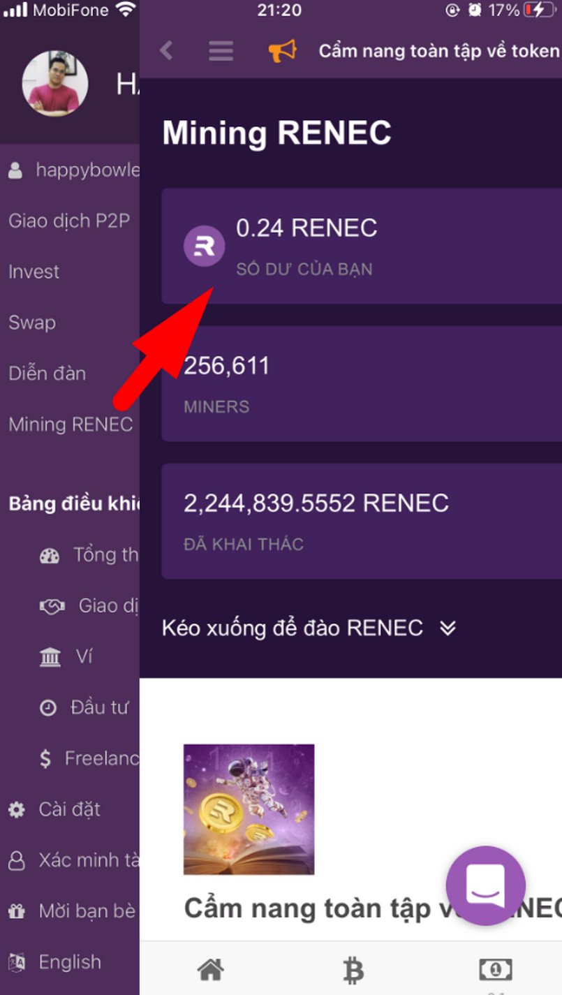 Click vào "Mining RENEC"